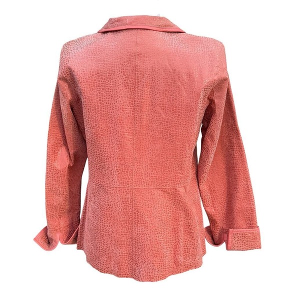 Vintage Leather Blazer Jacket Textured Size S Bradley Bayou Coral Pink - Picture 3 of 9